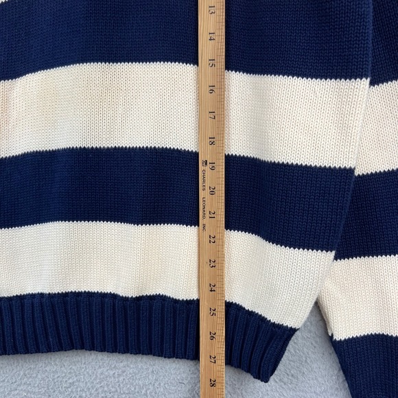 Polo Ralph Lauren Mens Striped Sweater Navy Cream Cotton Size L - Picture 6 of 9